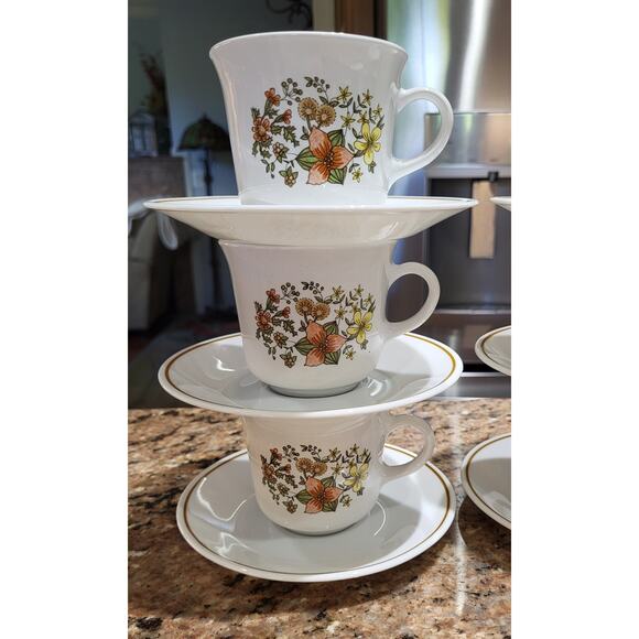 Vintage Corelle Corning Indian Summer Cups & Saucers (Set of 6) - Picture 3 of 11